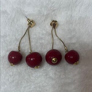 Red and Gold Cherry-Inspired Earrings with Glossy Finish